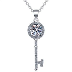 GRA Certificate Sterling Silver 5mm 1.0ct Moissanite Key Dainty Necklace